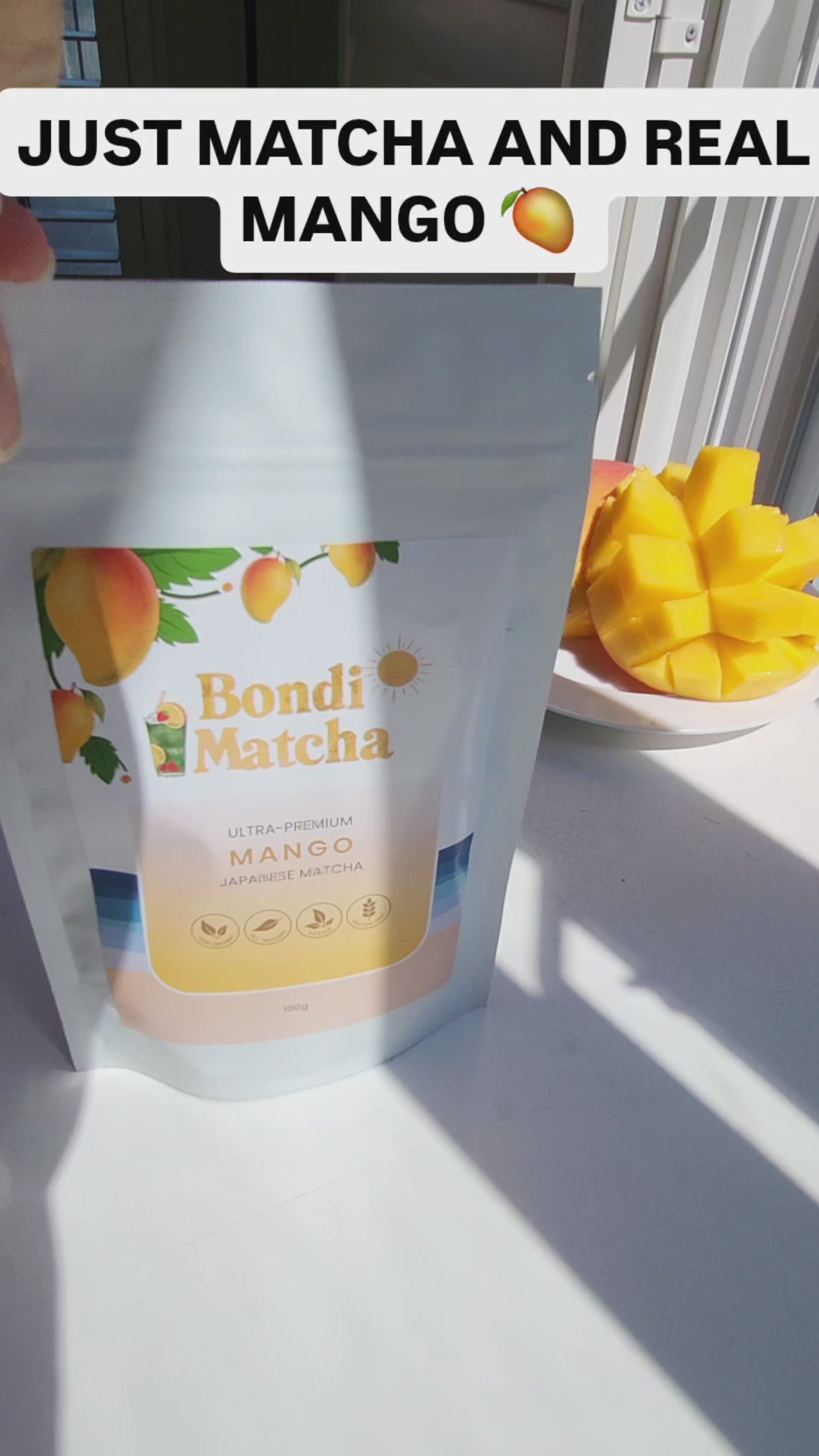 Video opening mango matcha packet