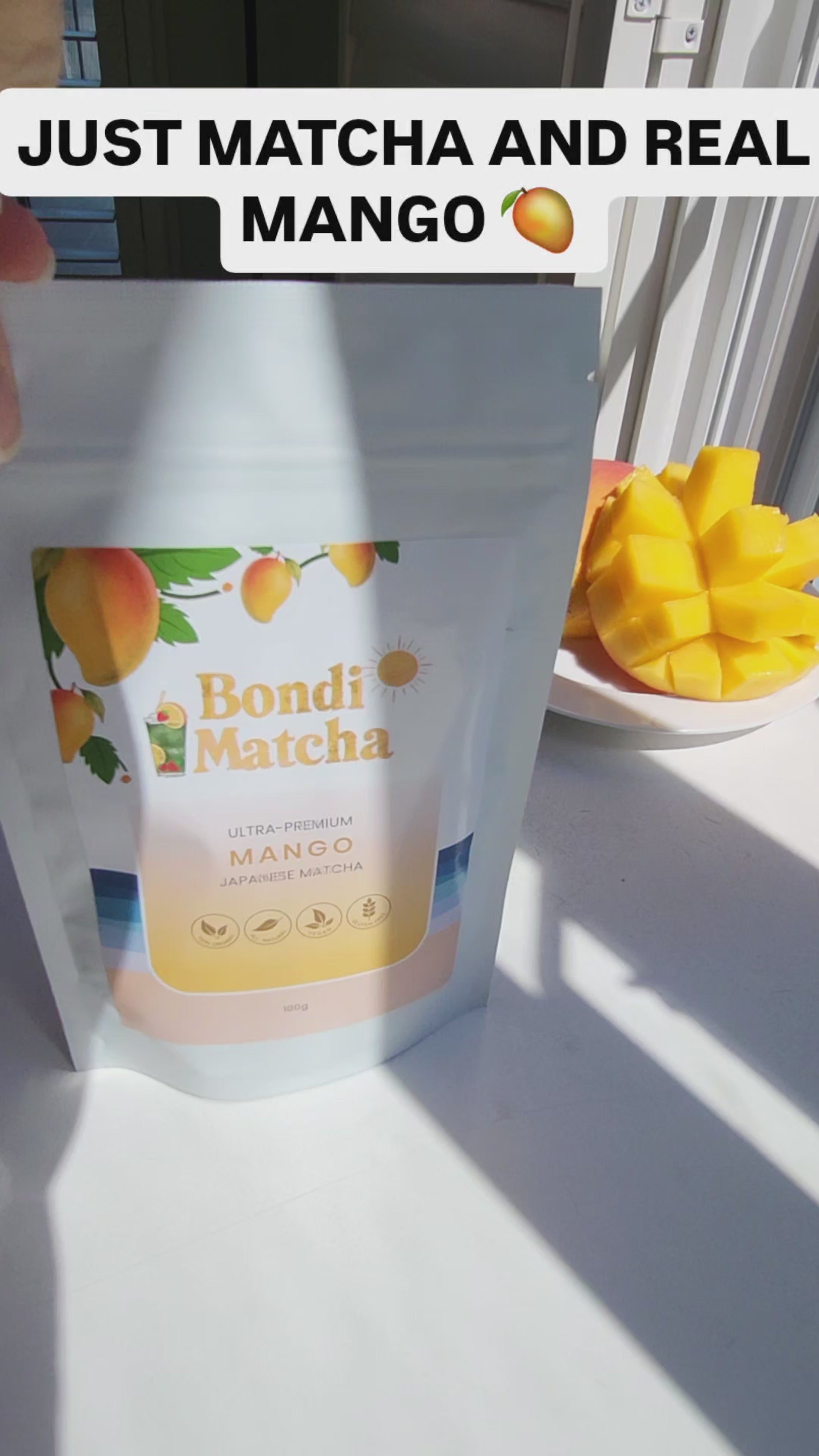 Video opening mango matcha packet
