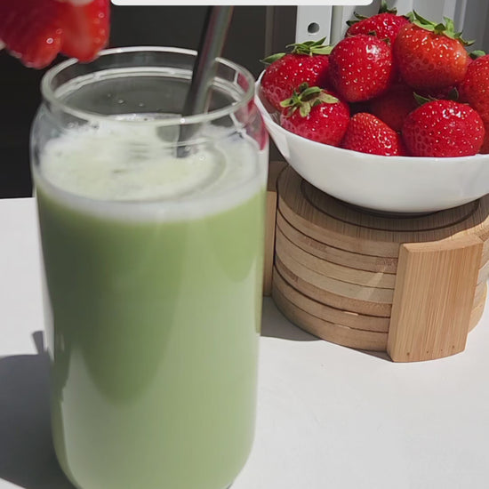 Video of making an iced strawberry matcha