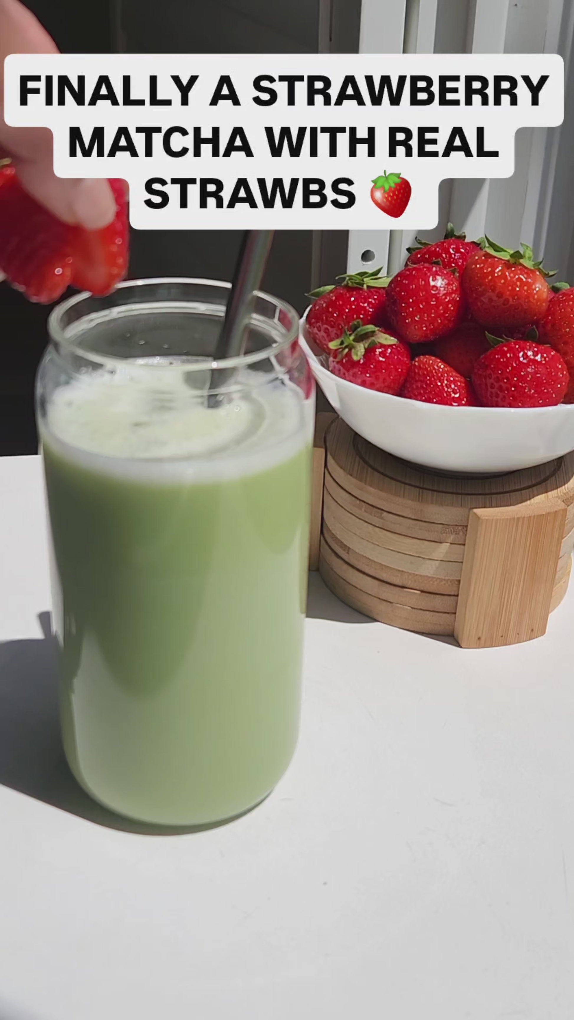 Video of making an iced strawberry matcha
